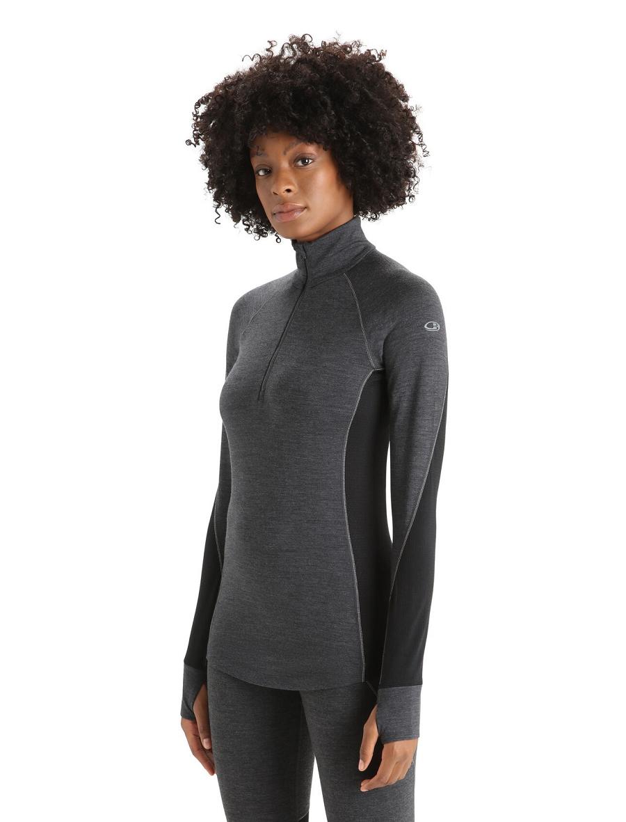 Women\'s Icebreaker BodyfitZone™ Merino 260 Zone Long Sleeve Half Zip Thermal Top Base Layers Jet Heather / Black | CA 1049UZGT